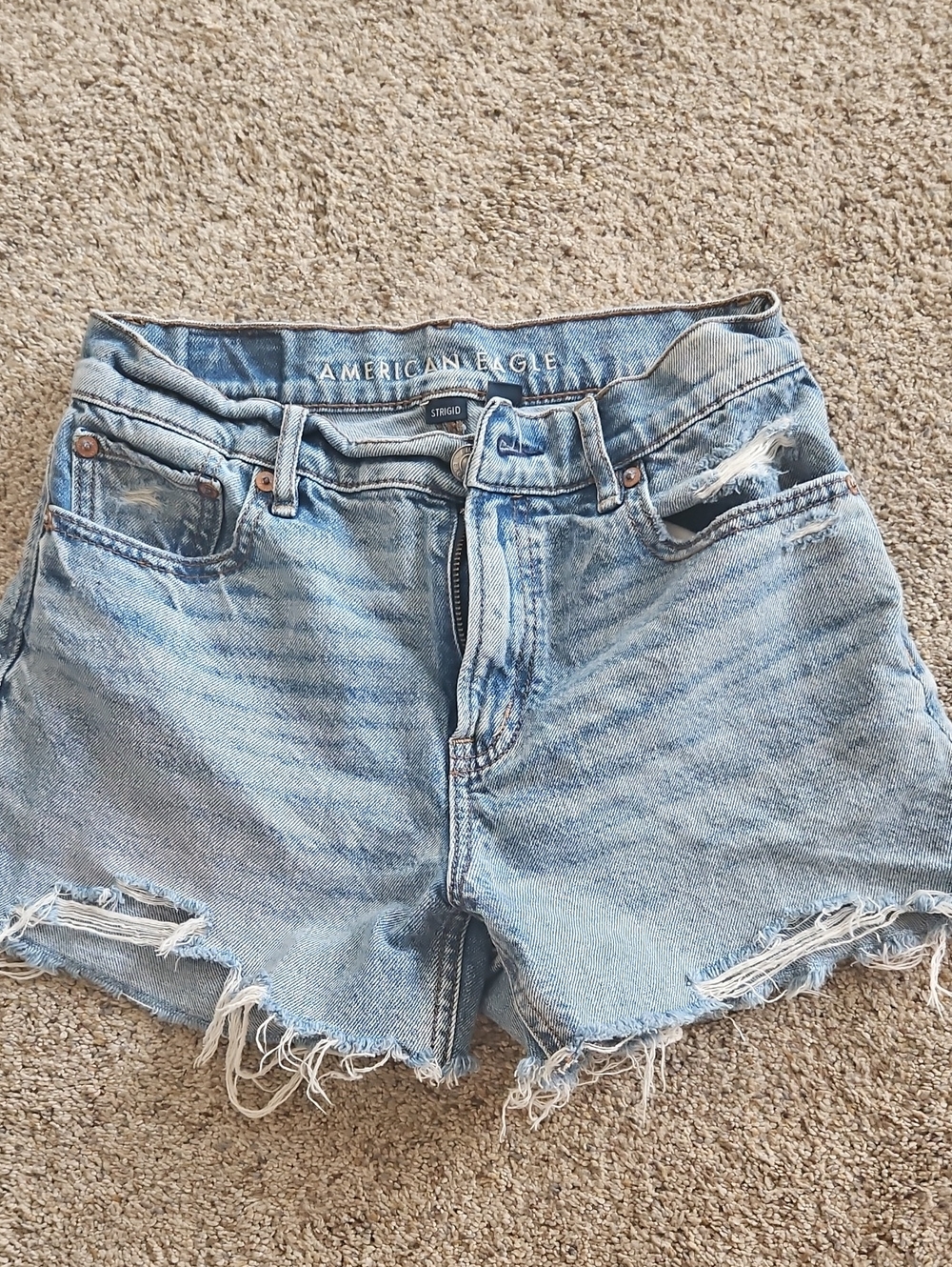 American Eagle Outfitters Women'd Light Blue Distressed Denim Shorts